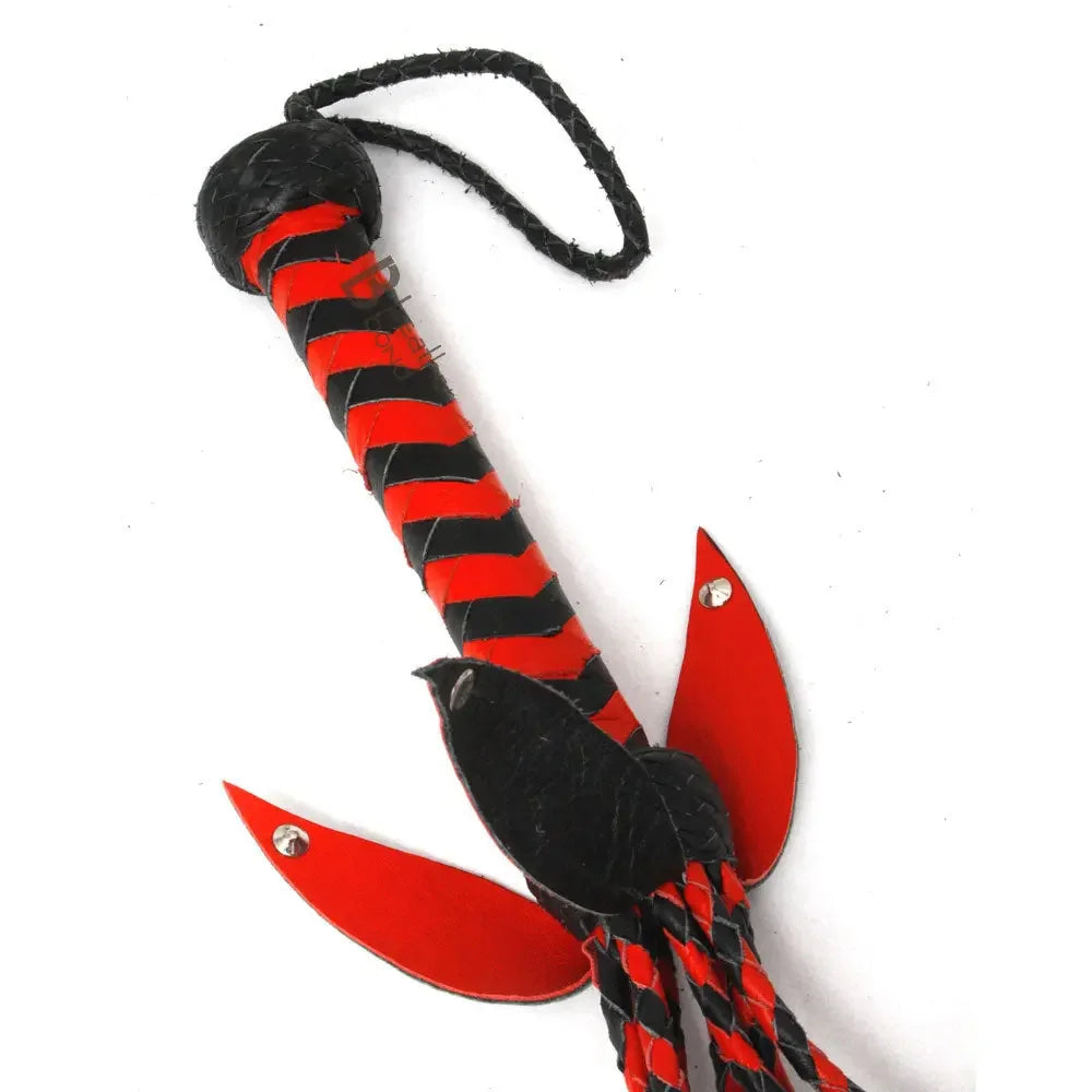 Real Leather Flogger Bull Hide Leather Flogger whip 09 Braided Falls Cat-o-nine Tails Steel Studs Red Black