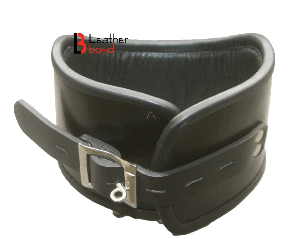 Cowhide Leather Curved Posture Neck Collar BDSM Collar & Wrist Restraints Set