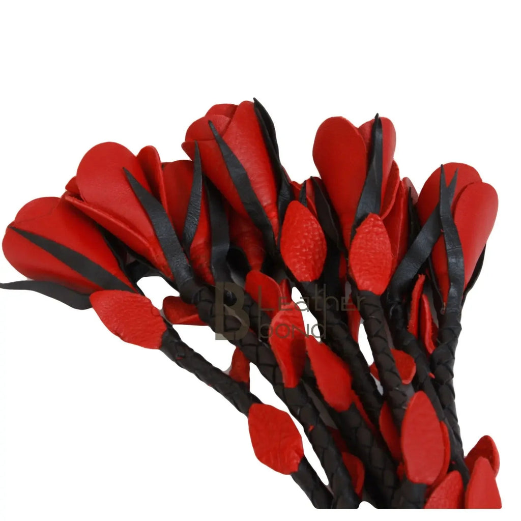 Real Genuine Cow Hide Leather Thuddy Flogger 9 Braided Falls & Heavy Red Roses