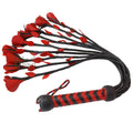 Real Cowhide Leather Cat-o-Nine Rose Flogger 9 Braided Red Rose Falls | Heavy Duty BDSM Whip