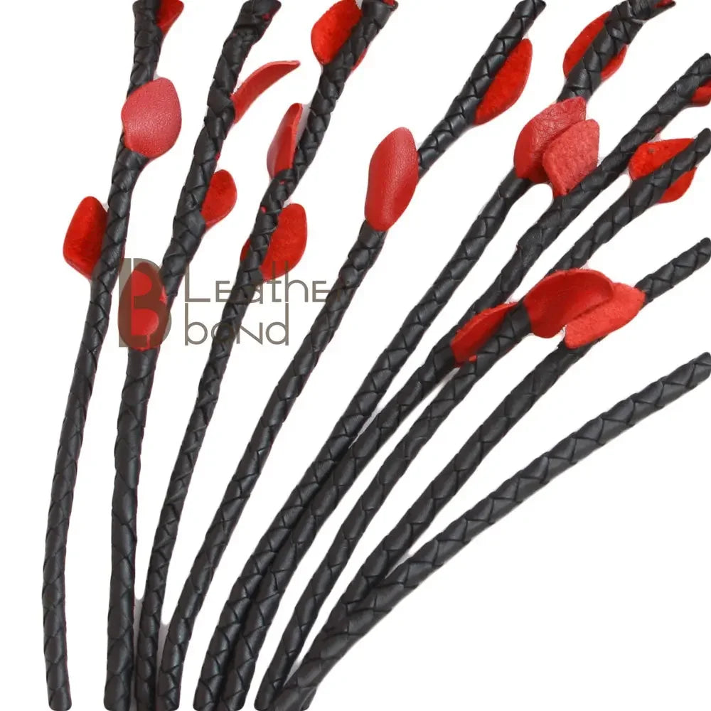 Real Cowhide Leather Cat-o-Nine Rose Flogger 9 Braided Red Rose Falls | Heavy Duty BDSM Whip