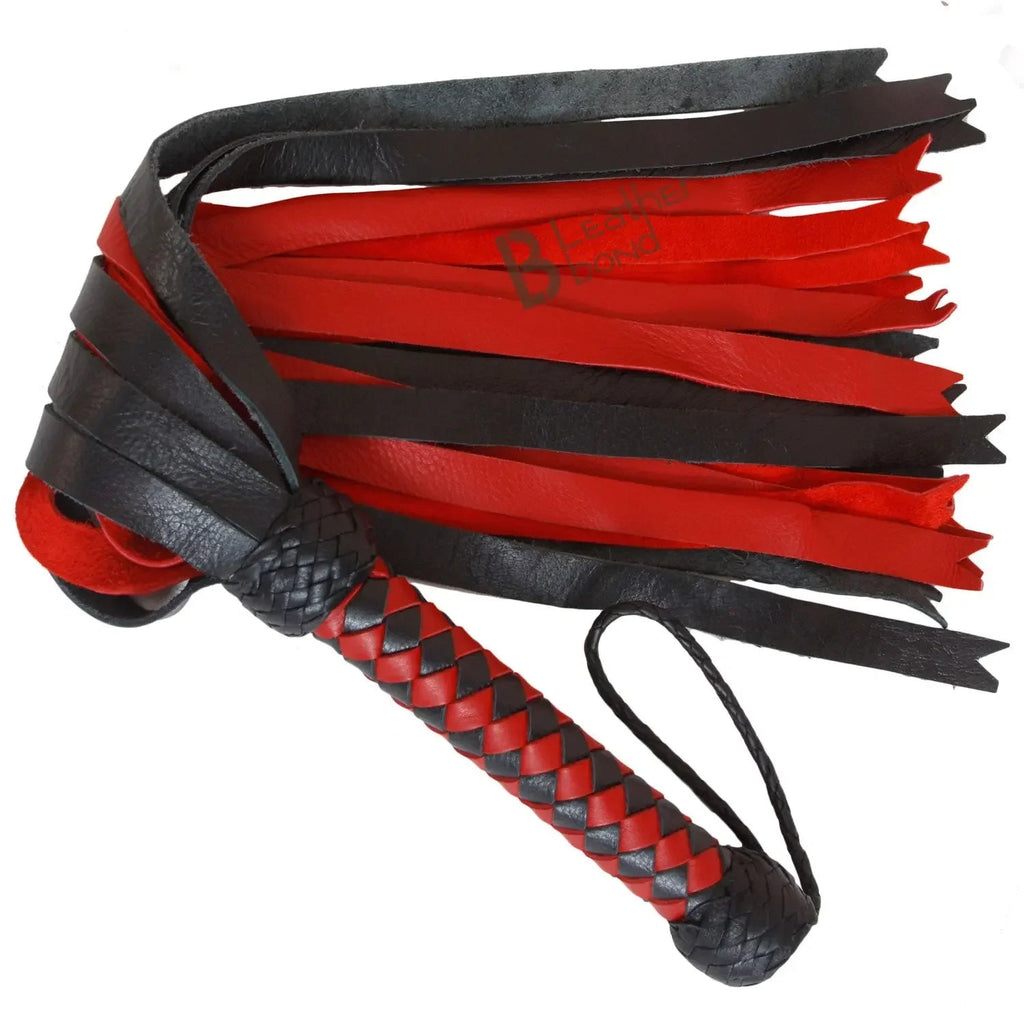 Real Genuine Cow Hide Leather Flogger 25 Falls Red Black Heavy Duty Thick Tails