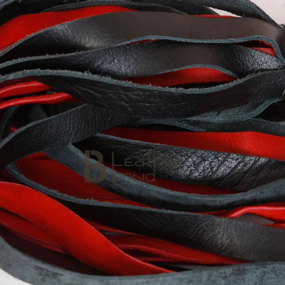 Real Genuine Cow Hide Leather Flogger 25 Falls Red Black Heavy Duty Thick Tails
