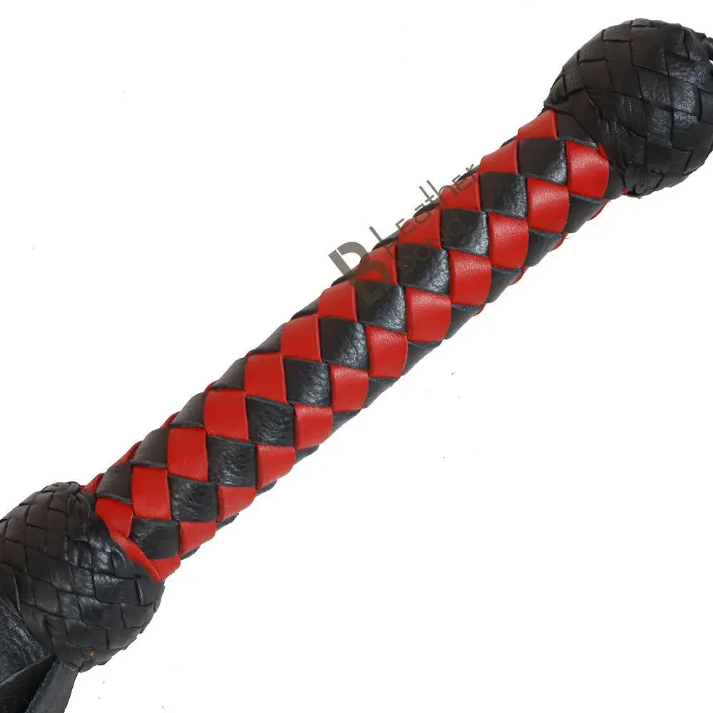 Real Genuine Cow Hide Leather Flogger 25 Falls Red Black Heavy Duty Thick Tails