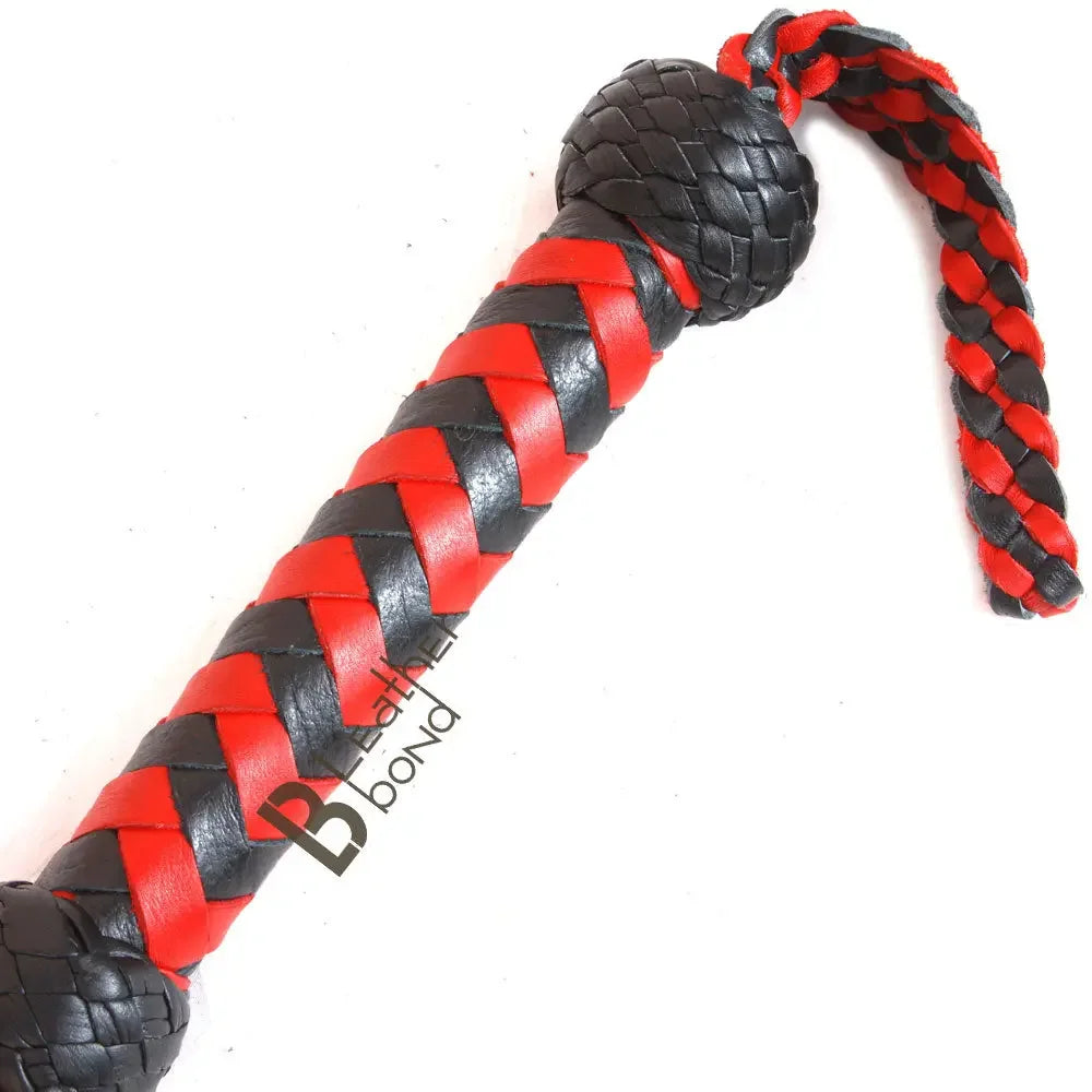 Real Cowhide Leather Flogger 12 Braided Falls Heavy Duty | Red & Black Whip