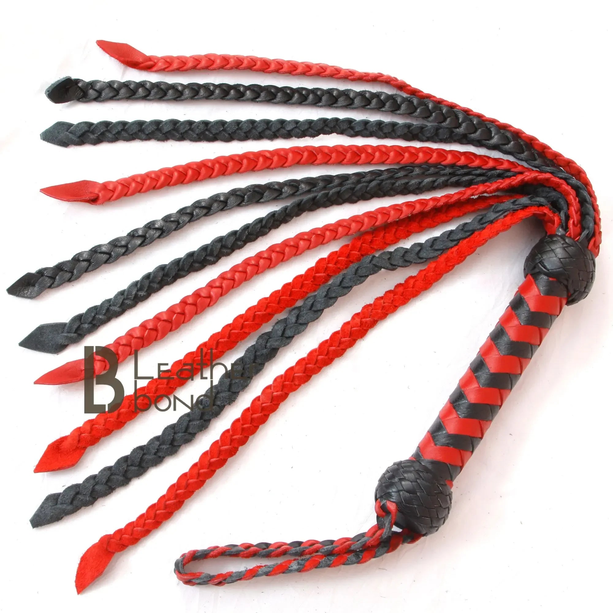 Real Cowhide Leather Flogger 12 Braided Falls Heavy Duty | Red & Black Whip