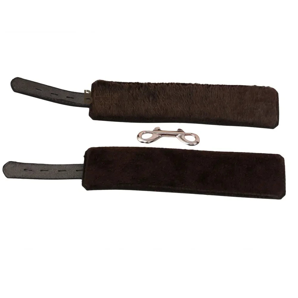 Real Cowhide Leather 2-Piece Fur-Lined Wrist Cuffs Restraint Bondage Set with Connector | Black