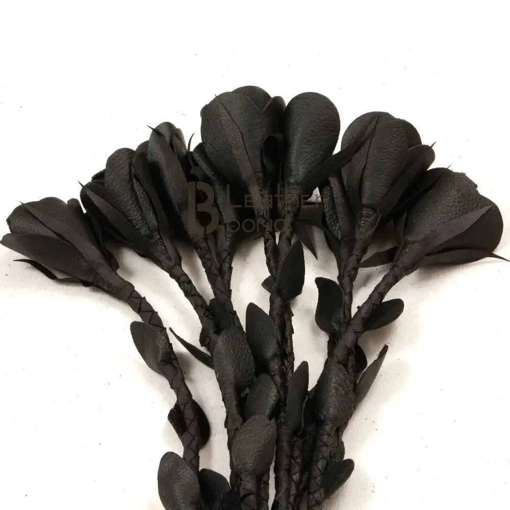 Real Genuine Cow Hide Leather Flogger 9 Braided Falls & Black Rose Heavy Duty Cat-o-nine Tails Flogger