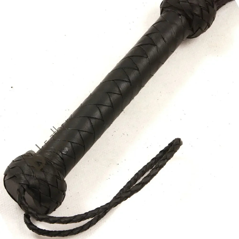 Real Genuine Cow Hide Leather Flogger 9 Braided Falls & Black Rose Heavy Duty Cat-o-nine Tails Flogger