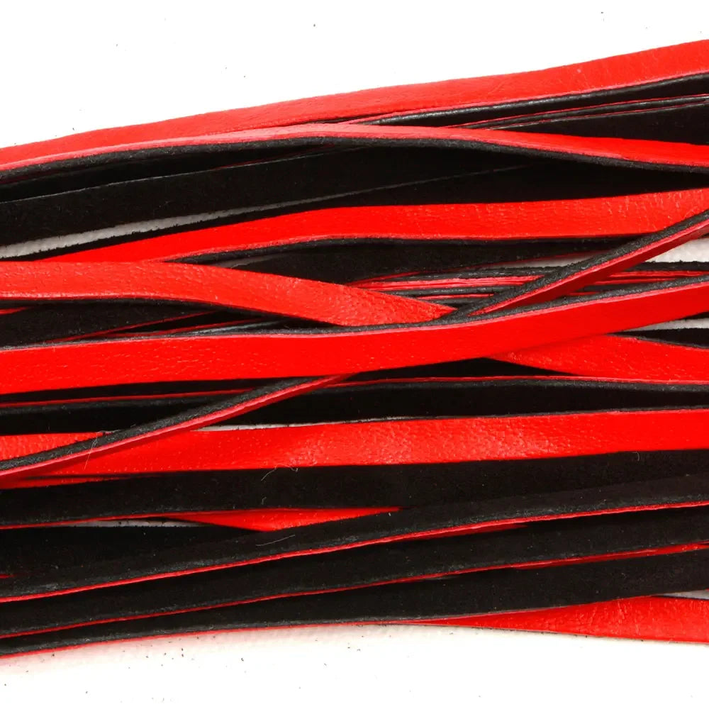 Real Cowhide Leather Flogger 25 Falls Red and Black Heavy Duty Whip | Handcrafted BDSM Impact Flogger