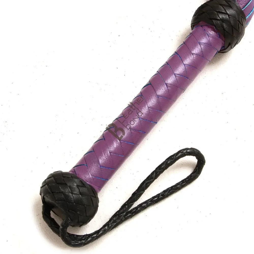 Real Genuine Cow Hide Leather Flogger / Whip 25 Falls Purple & Black Heavy Duty Flogger