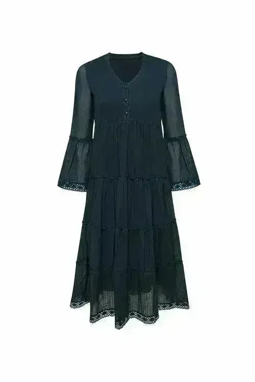 MIKA Cotton Maxi Dress - Petrol | Boho Peasant Style | Femstylo