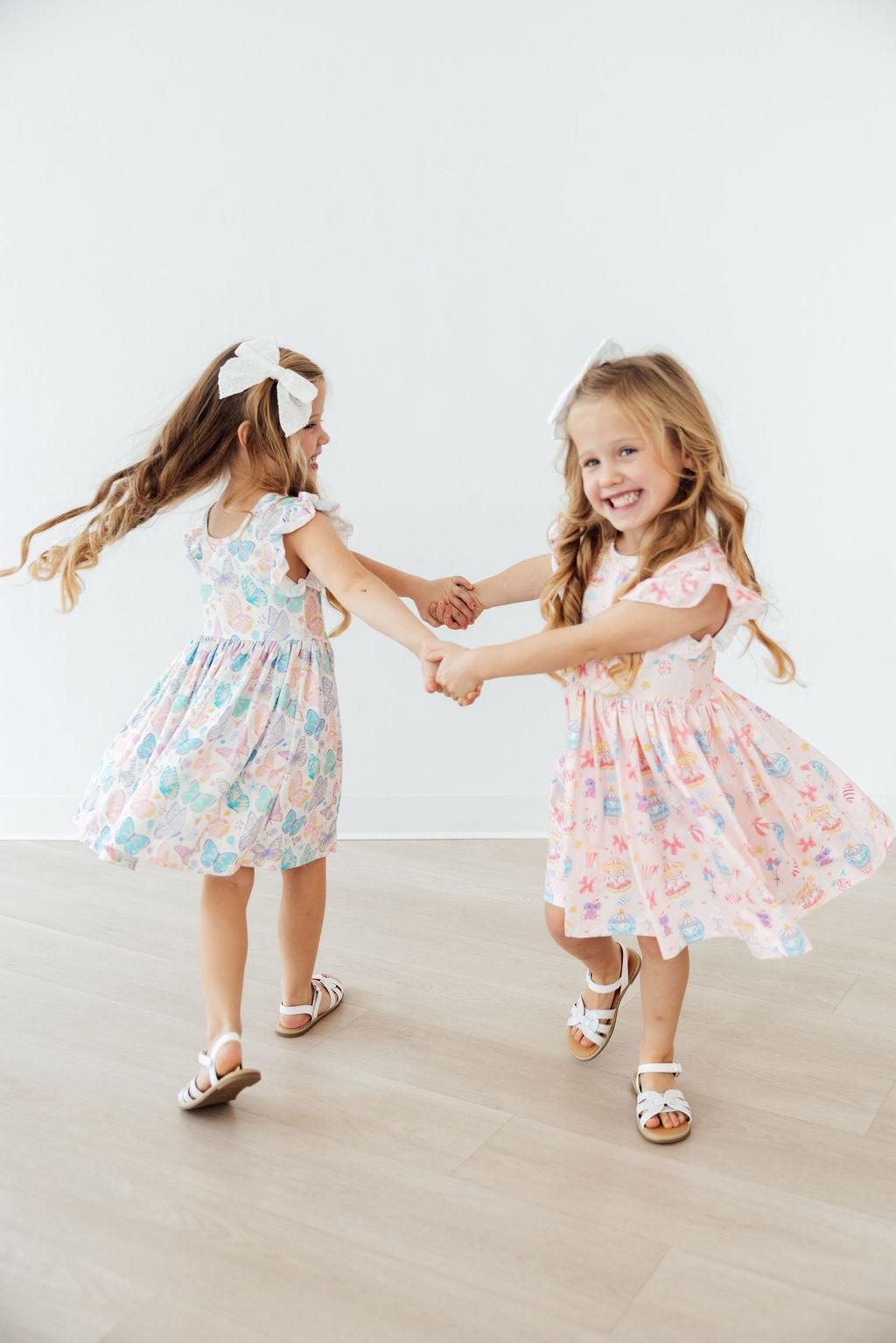 Off to the Circus Flutter Sleeve Twirl Dress