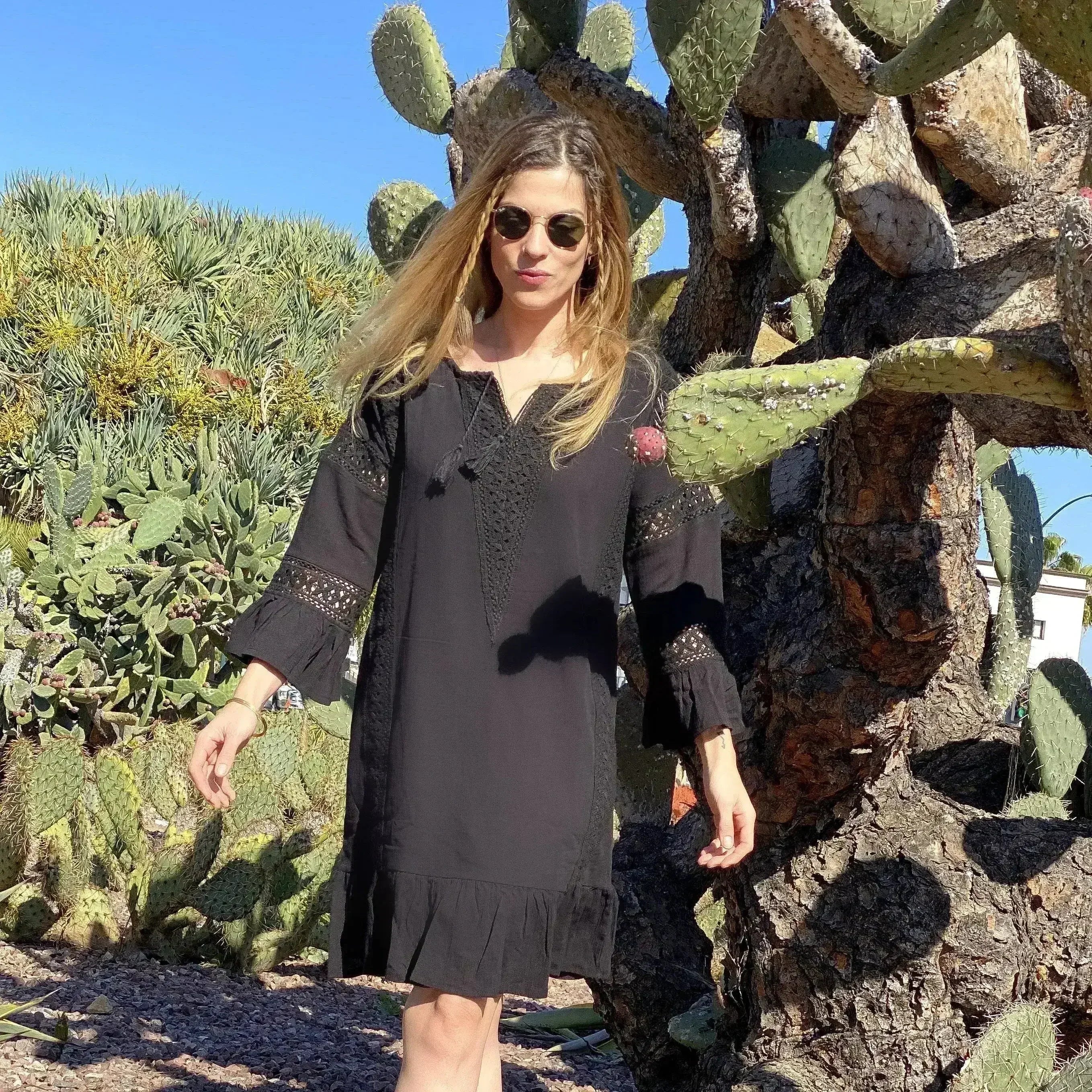 Paradiso Lace Trim Tunic Dress | Cotton Gauze | Femstylo