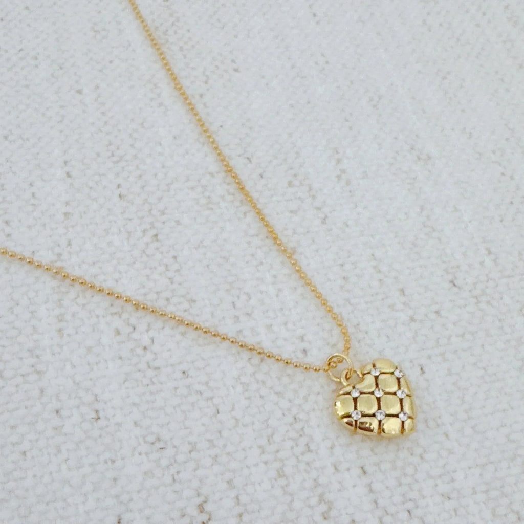 Quilted Luxe Heart Charm Necklace
