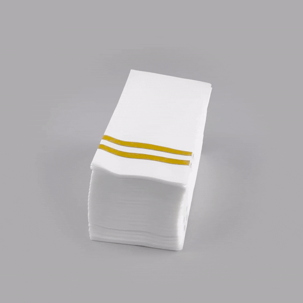 Luxenap Rectangle Gold Striped White Paper Linen-Feel Guest Towel / Napkin - Air Laid - 15 3/4" x 8" - 50 count box