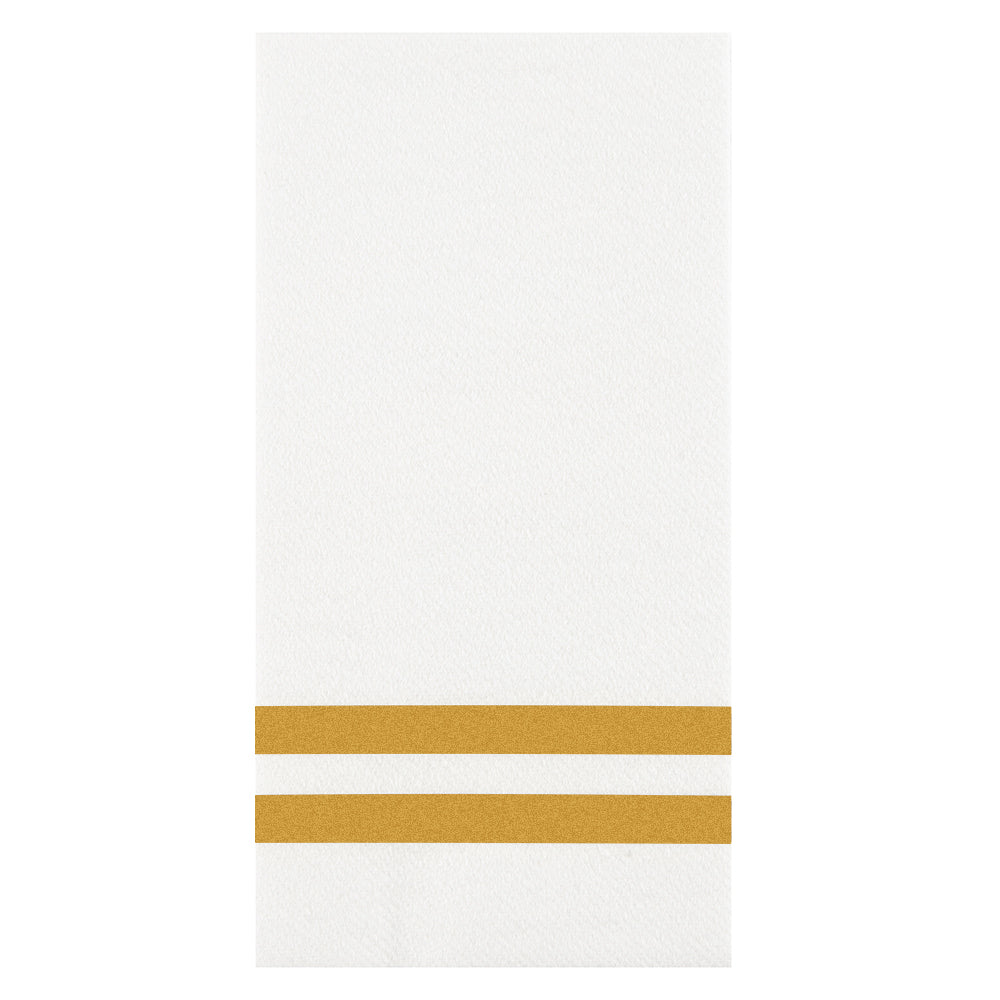 Luxenap Rectangle Gold Striped White Paper Linen-Feel Guest Towel / Napkin - Air Laid - 15 3/4" x 8" - 50 count box