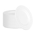 Pulp Safe No PFAS Added Round White Sugarcane / Bagasse Plate - Home Compostable, with Diamond Rim - 7" x 7" x 1/2" - 25 count box