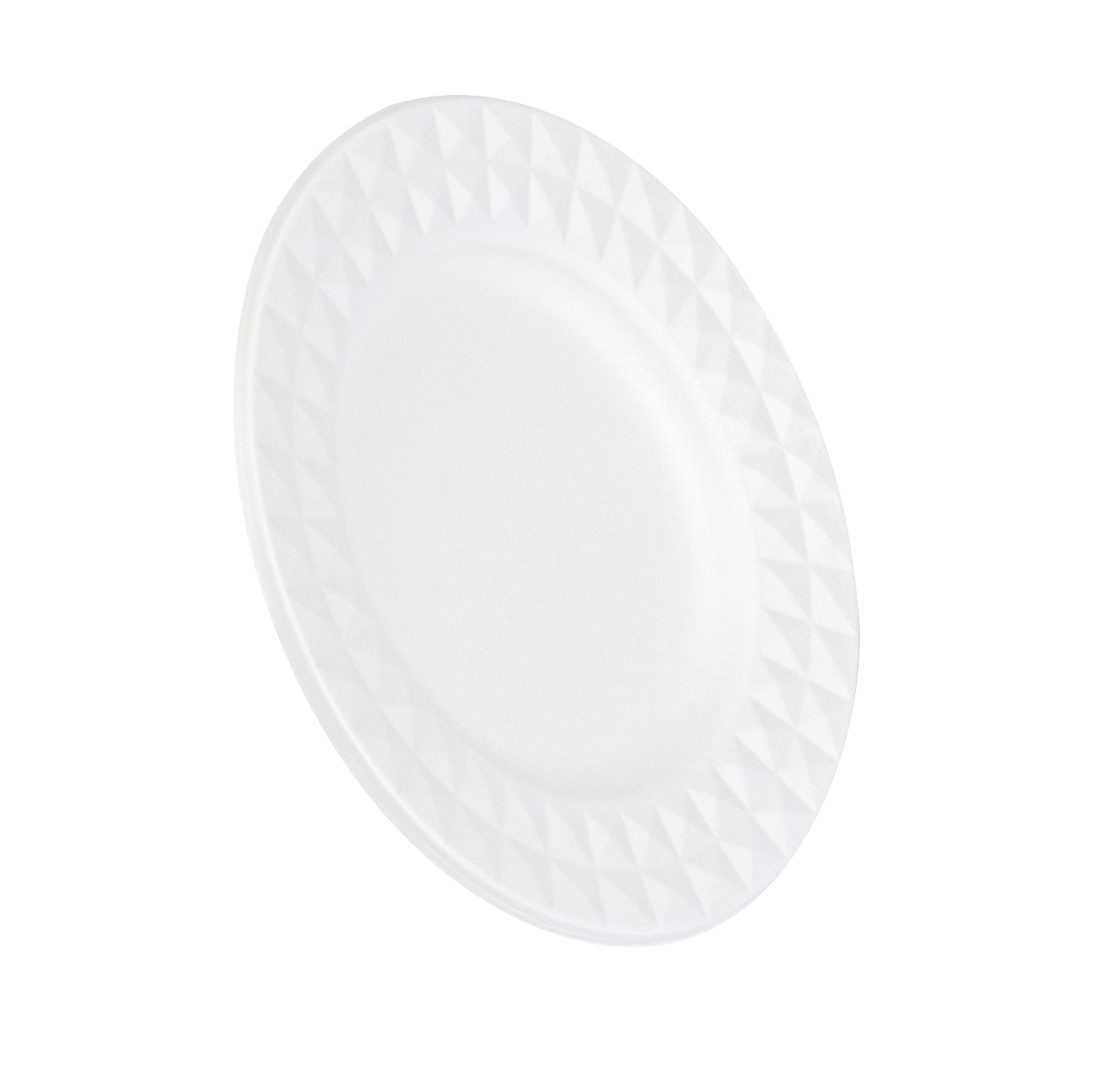 Pulp Safe No PFAS Added Round White Sugarcane / Bagasse Plate - Home Compostable, with Diamond Rim - 7" x 7" x 1/2" - 25 count box