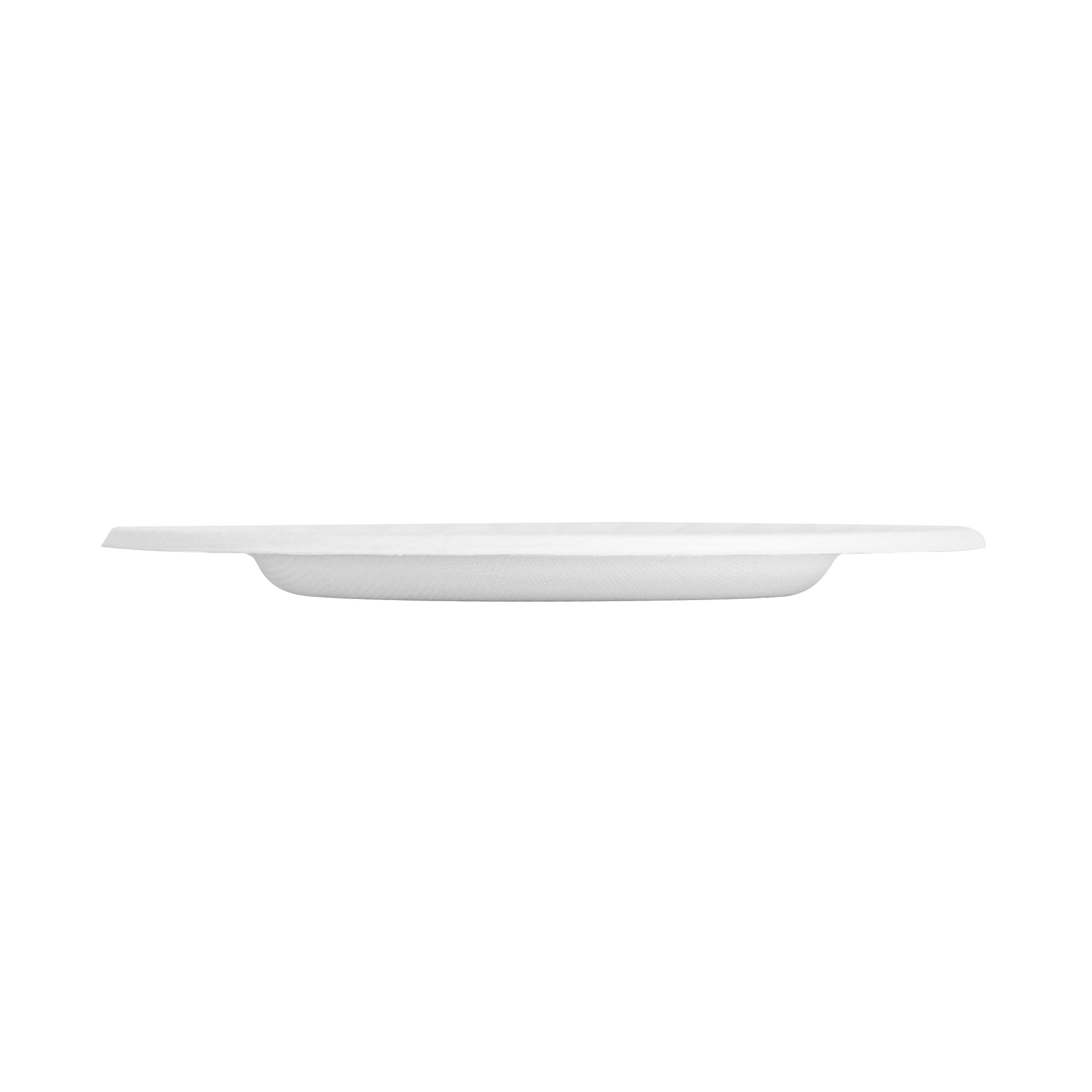 Pulp Safe No PFAS Added Round White Sugarcane / Bagasse Plate - Home Compostable, with Diamond Rim - 7" x 7" x 1/2" - 25 count box