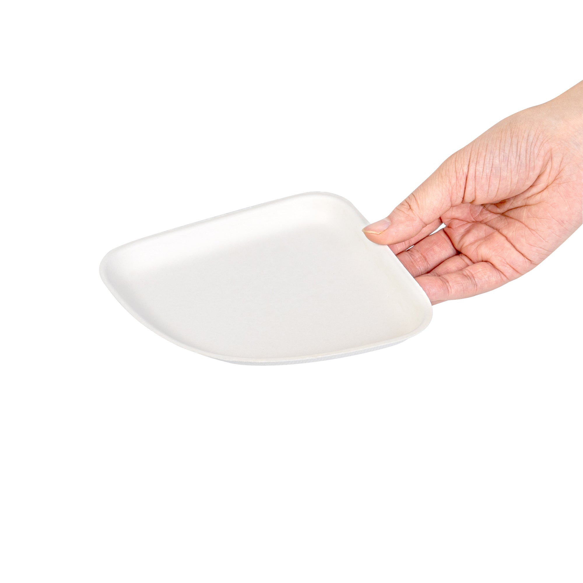 Pulp Safe Modular No PFAS Added White Sugarcane / Bagasse Plate - Home Compostable - 5 1/4" x 5 1/4" x 1/2" - 25 count box