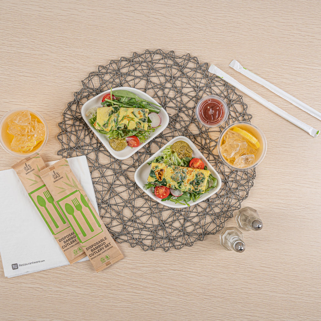 Pulp Safe Modular No PFAS Added White Sugarcane / Bagasse Plate - Home Compostable - 5 1/4" x 5 1/4" x 1/2" - 25 count box