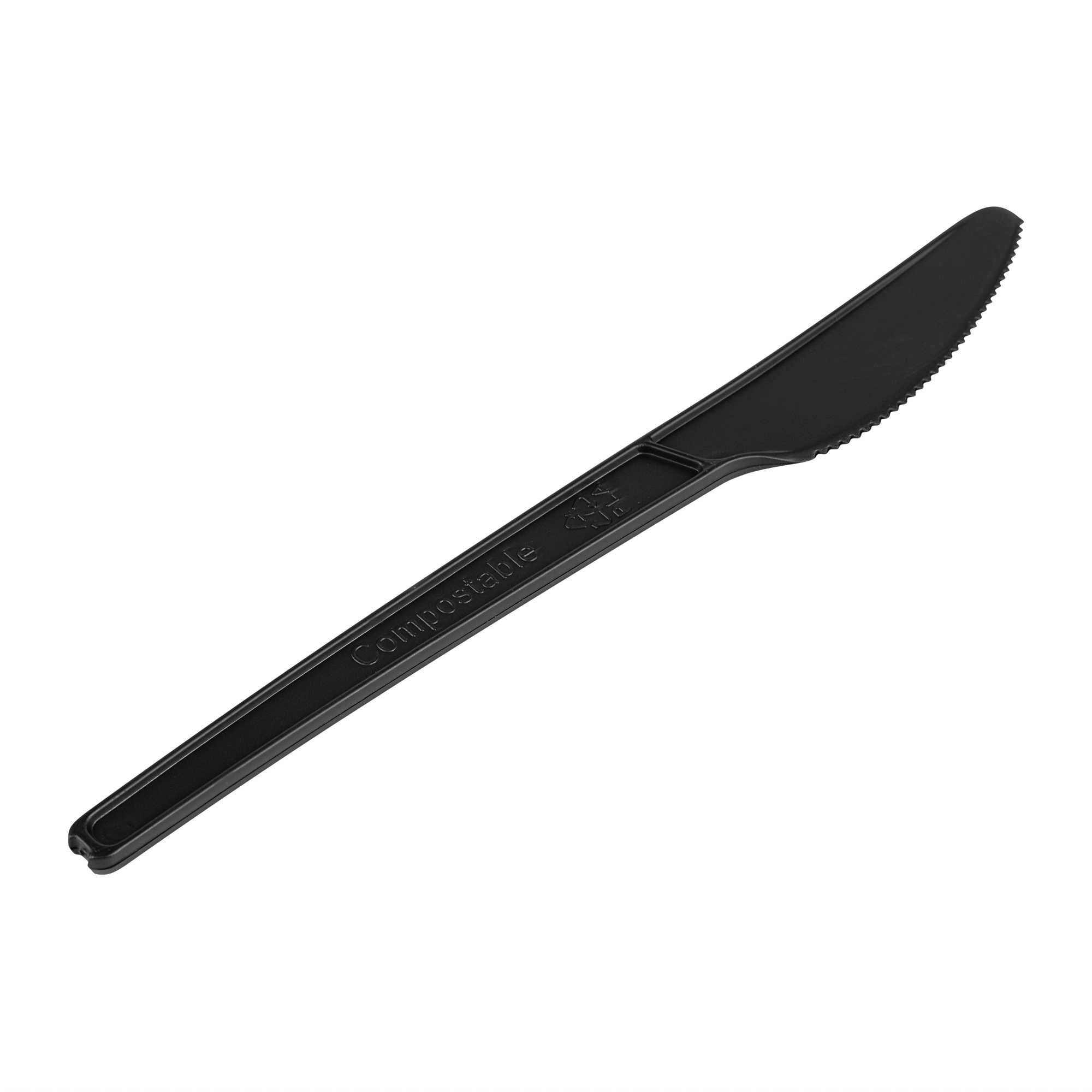Basic Nature Black CPLA Plastic Knife - Heat-Resistant, Compostable - 6 1/2" x 1/2" - 50 count box