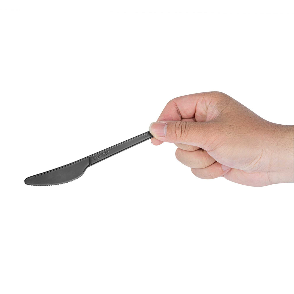 Basic Nature Black CPLA Plastic Knife - Heat-Resistant, Compostable - 6 1/2" x 1/2" - 50 count box