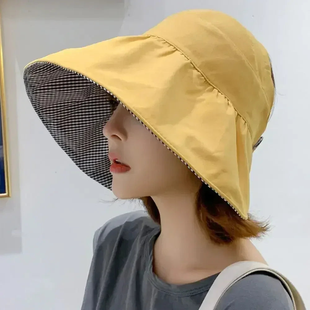 Foldable Sunscreen Hat New Big Brim Cotton Empty Top Cap Double Sided UV Protection Sun Hat