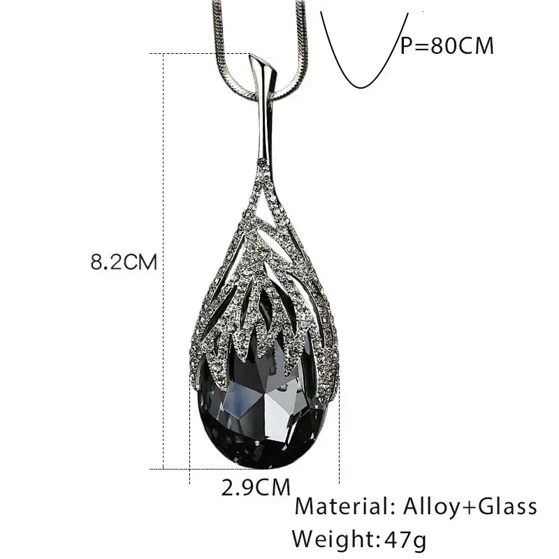 New Arrival Long Necklaces for Women 2024 Fashion Gray Crystal Choker Collier Femme Statement Necklaces & Pendants Accessories