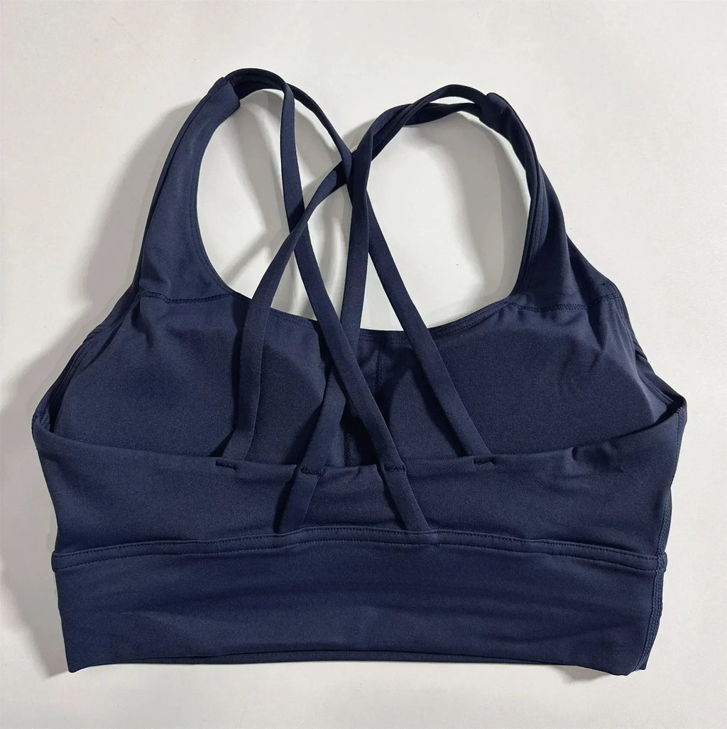 Solid Color Women Cross  Fitness sport Bra soft high strength Tight Top Comprehensive Training Gym Yoga Underwear With Chest Pad
