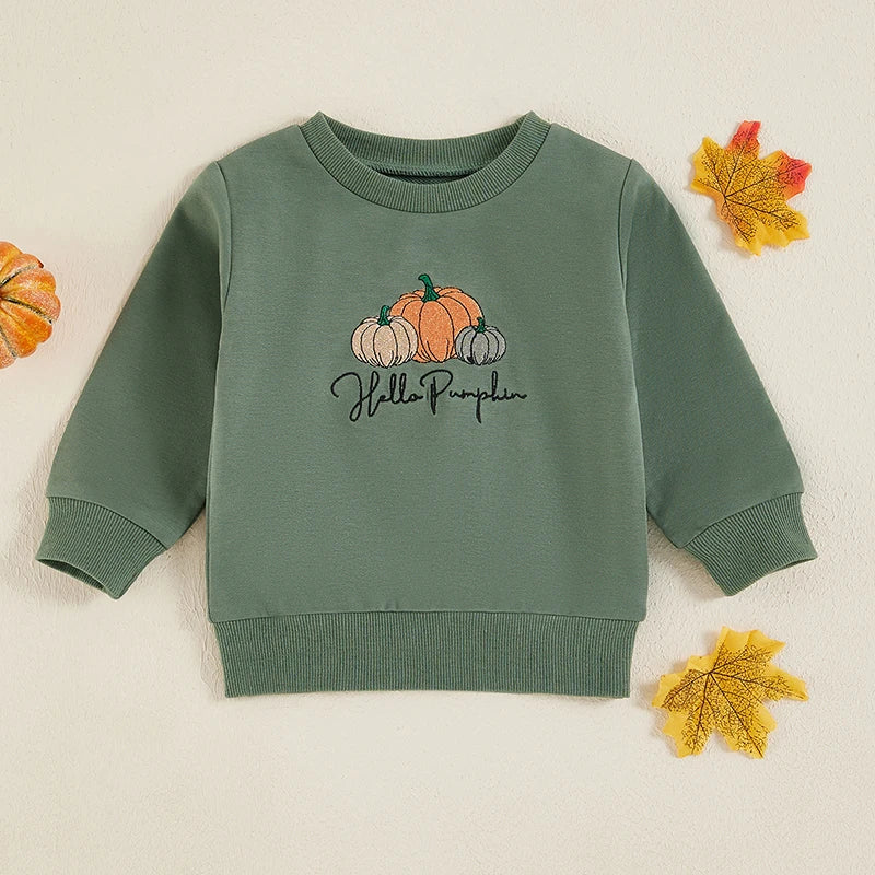 Baby Halloween Sweatshirt | Pumpkin Embroidery Pullover for Toddlers
