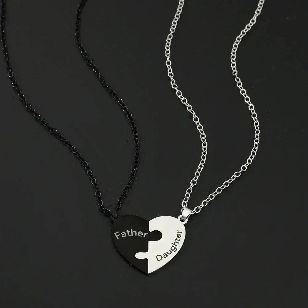 Father Mom Son Daughter Family Necklace Love Heart Puzzle Pendant Necklace Stainless Steel Jewelry for Women Mother's Day Gift