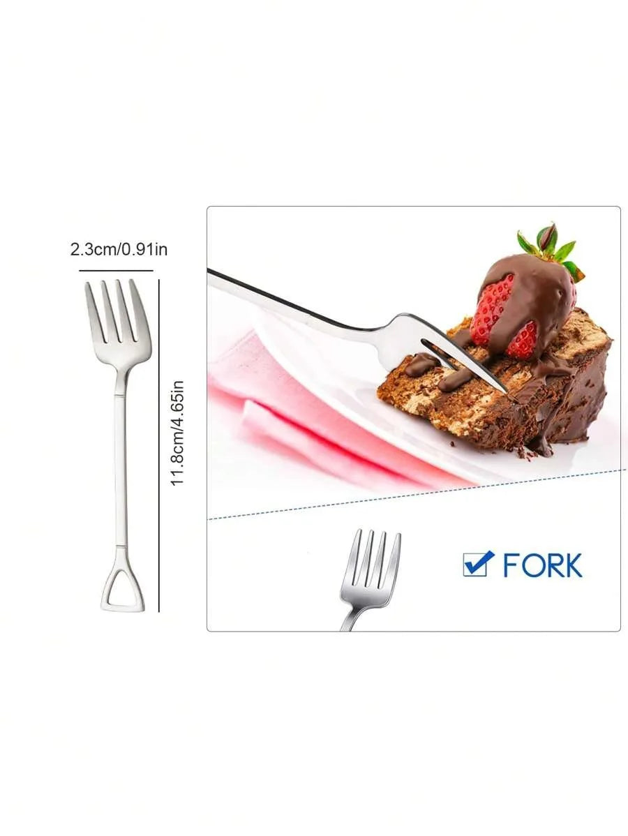 4 8 12 Piece Stainless Steel Dessert Fork Set | Shovel Shaped Small Fruit Fork for Parties