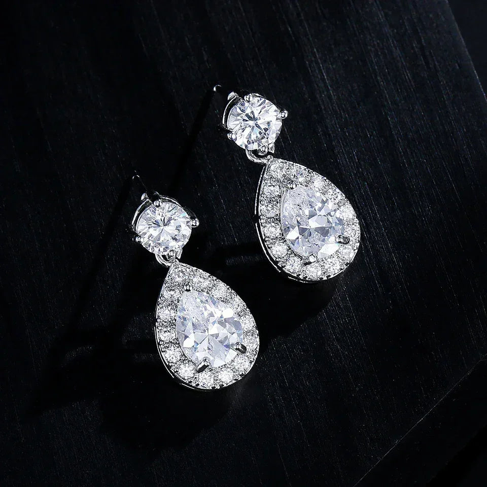 ZAKOL Classic Water Drop Cubic Zircon Bridal Dangle Earrings for Women Girl Trendy CZ Crystal Wedding Engagement Jewelry