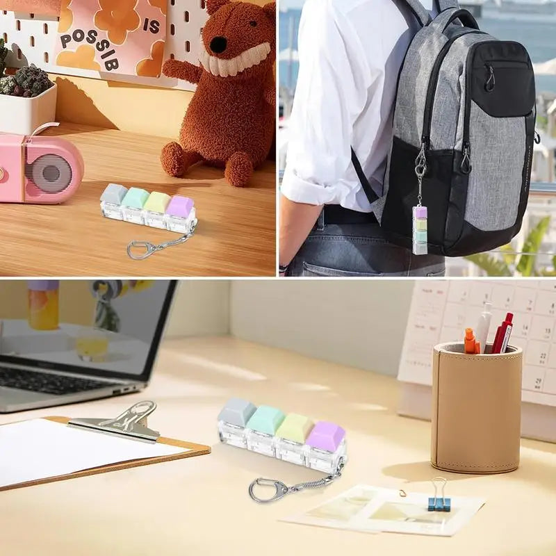 Portable Keyboard Switch Tester | 4 Mechanical Switches with Carabiner Fidget Toy