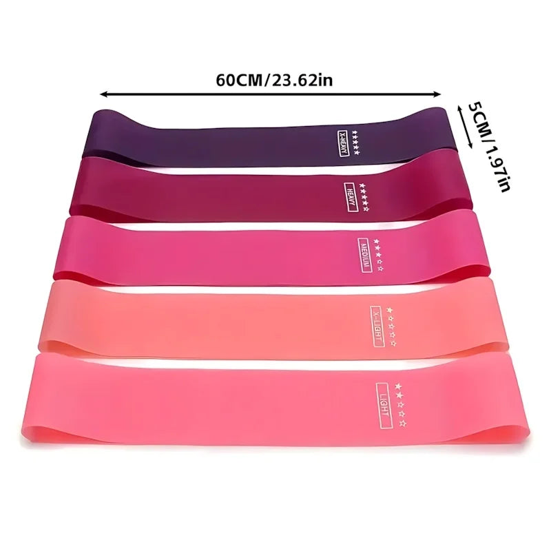 5 Pack Pink Resistance Bands | Elastic Fitness Loops for Leg and Butt Exercise