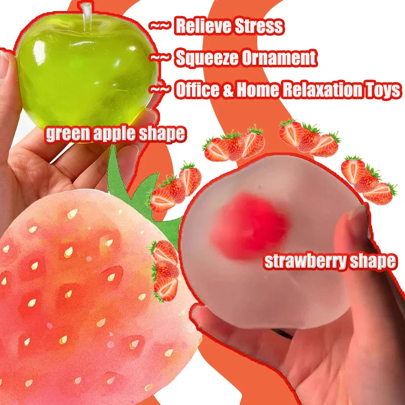 Fruit Squeeze Fidget Toy | Green Apple & Strawberry Stress Relief Decor