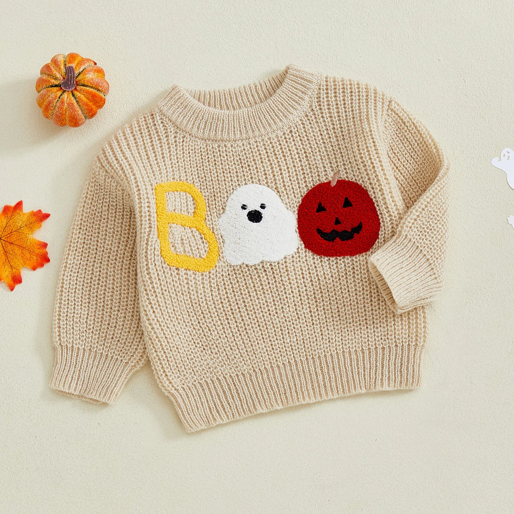 Baby Halloween Sweatshirt | Ghost & Skull Embroidery Toddler Top