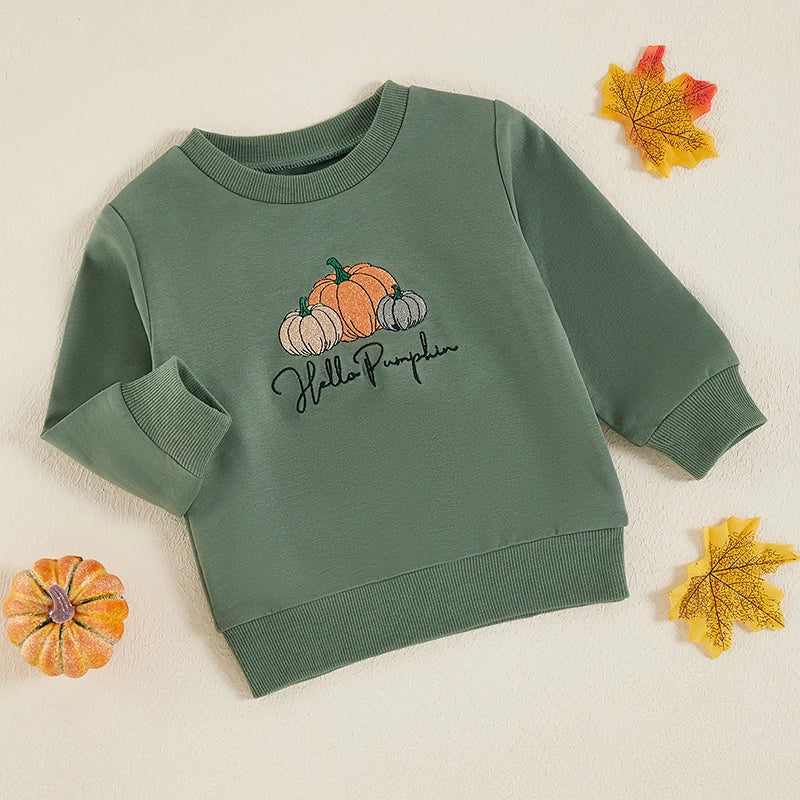 Baby Halloween Sweatshirt | Pumpkin Embroidery Pullover for Toddlers