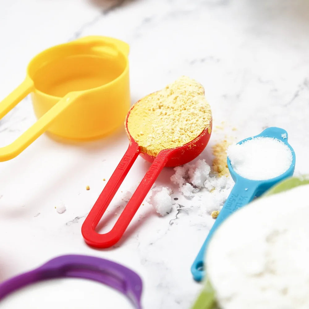 Rainbow Measuring Cup Set | Colored Plastic Flour Measuring Spoon Set for Baking
