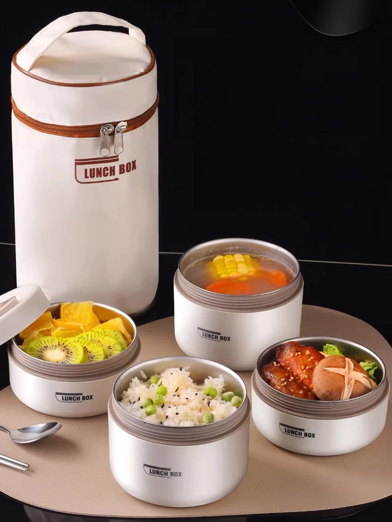 Portable Insulated Food Lunch Container Set | Thermal Lunch Box with Stackable Bowls