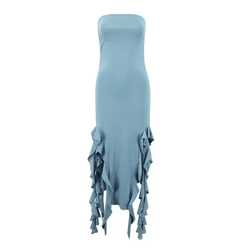 BWQ Long Dresses For Women Slit Sexy Bodycon Sleeveless Jellyfish Dress Hot Girls Fashion Off The Shoulders Maxi Dress Woman