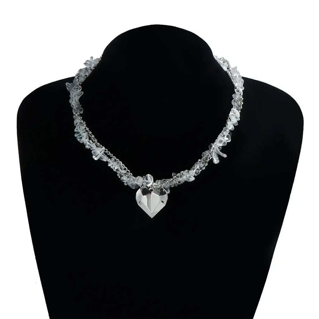 Fashion Heart Beaded Necklace for Women Boho Elegant Irregular Crystal Chain Y2K Choker Exquisite Party Gift Jewelry Accessories