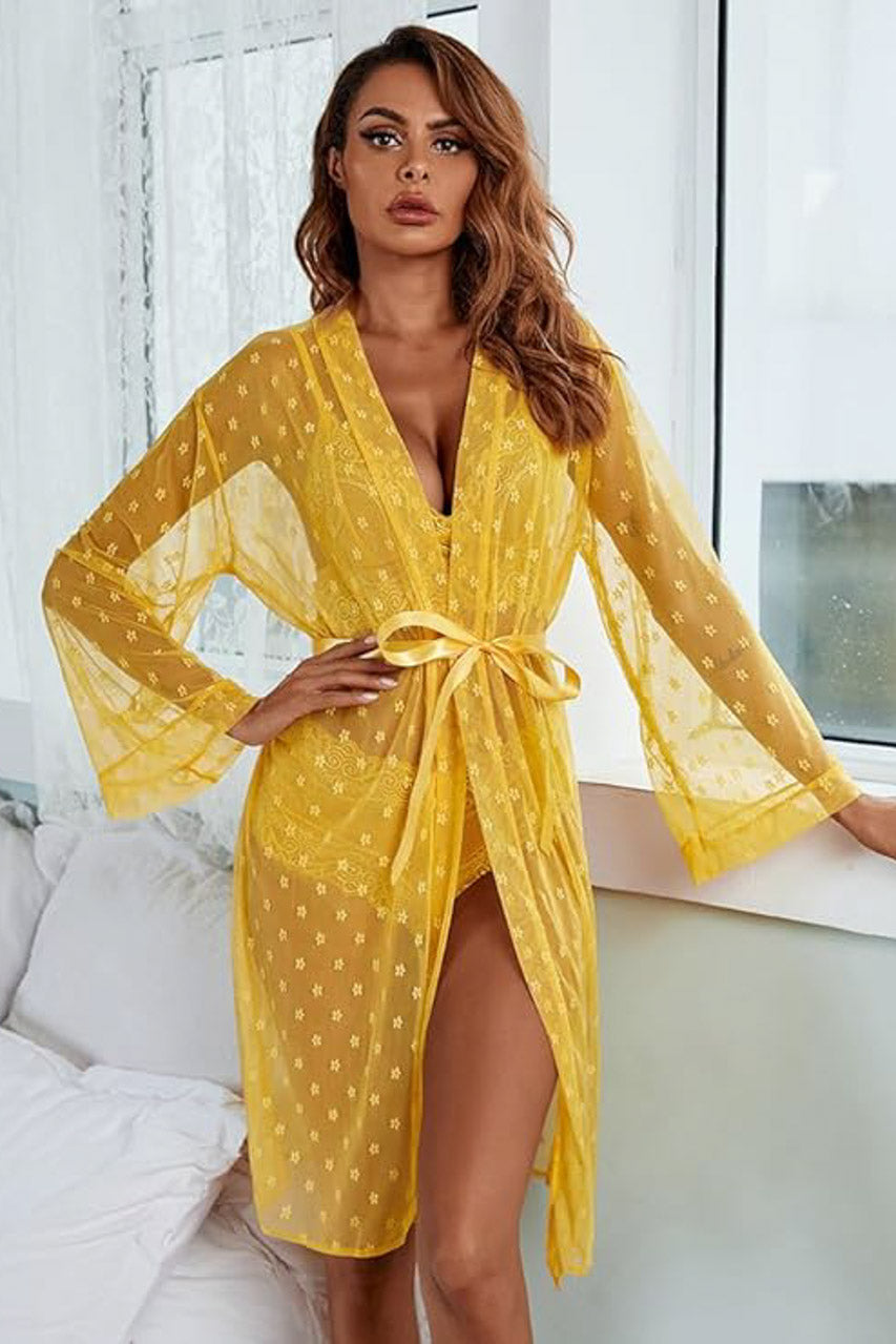 French Dot Mesh Bridal Robe and Bra Set