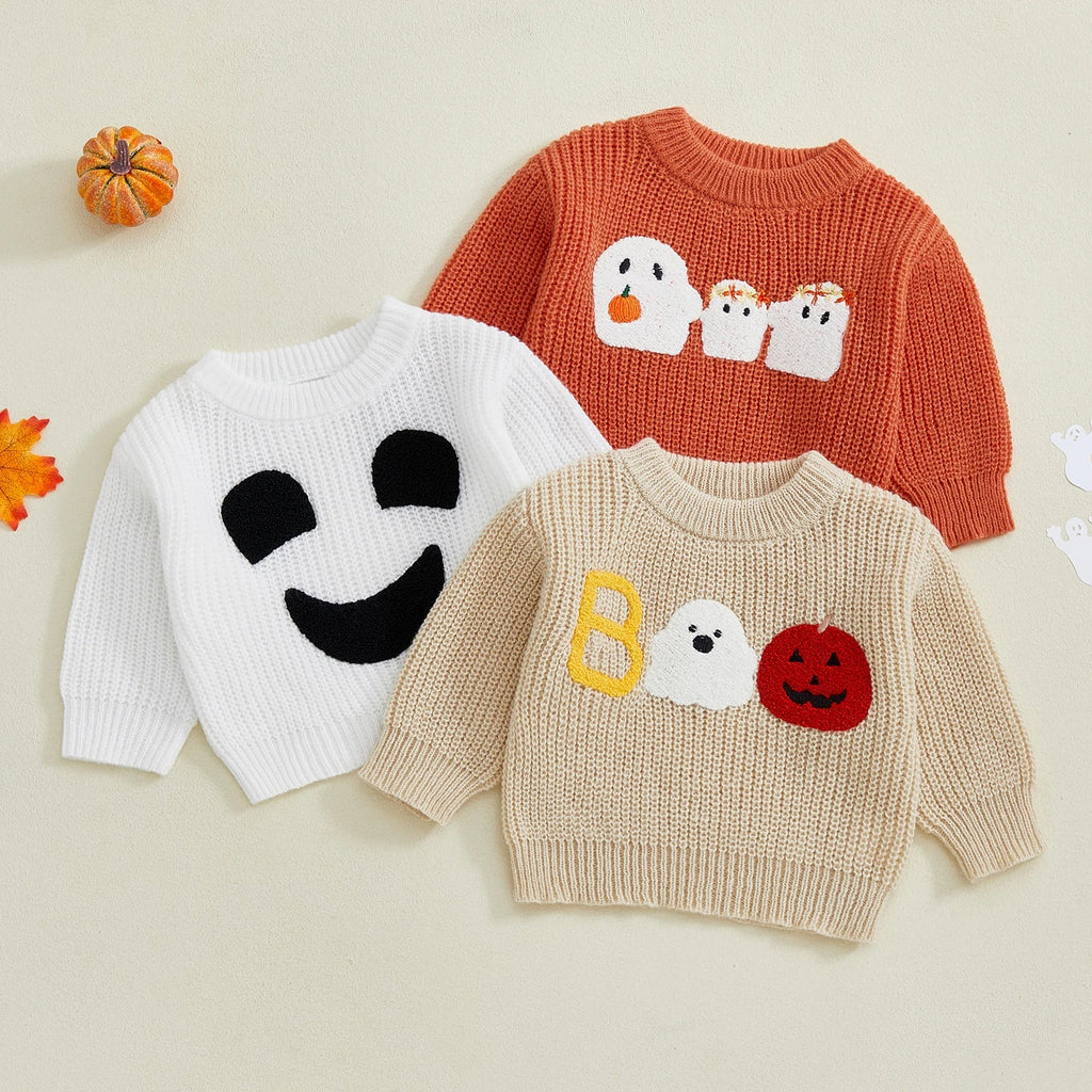 Baby Halloween Sweatshirt | Ghost & Skull Embroidery Toddler Top