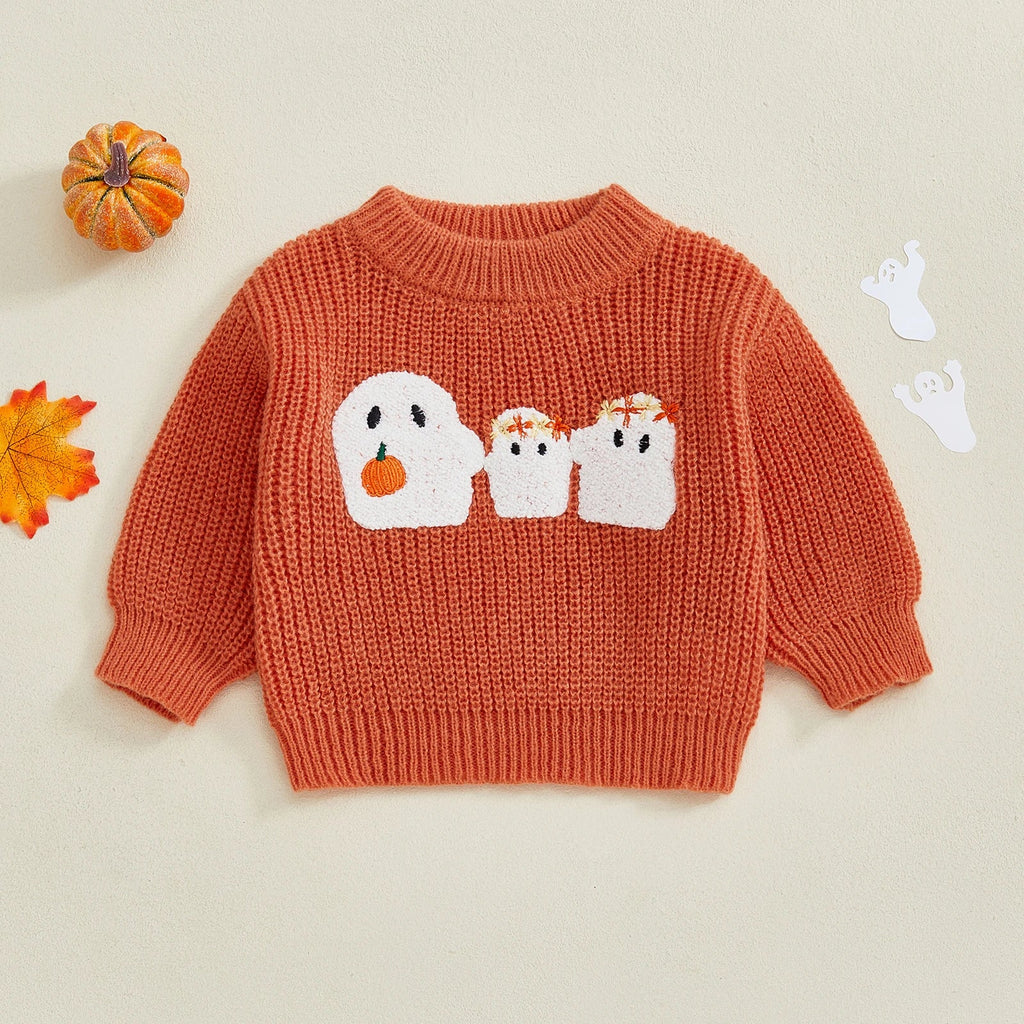 Baby Halloween Sweatshirt | Ghost & Skull Embroidery Toddler Top