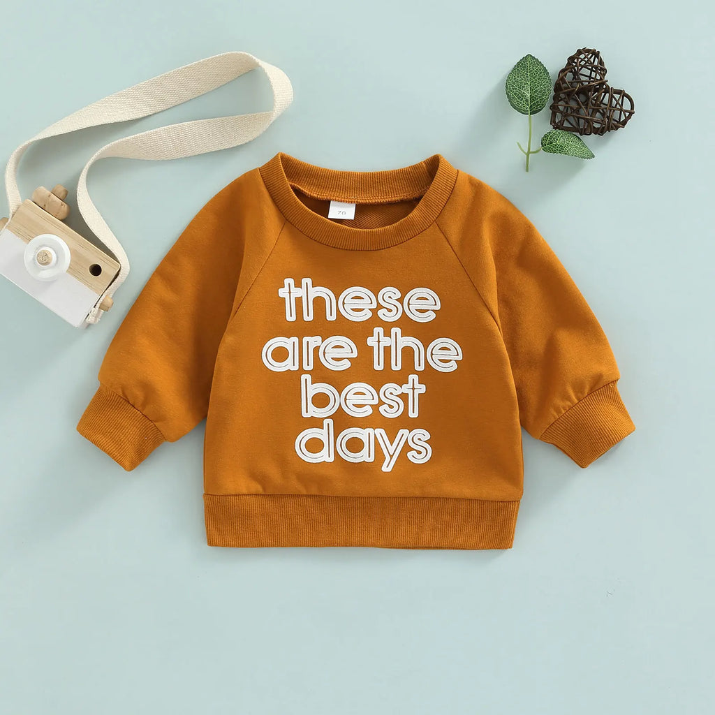 Baby Long Sleeve Letter Print Sweatshirt | Soft Cotton Blend Pullover for Girls