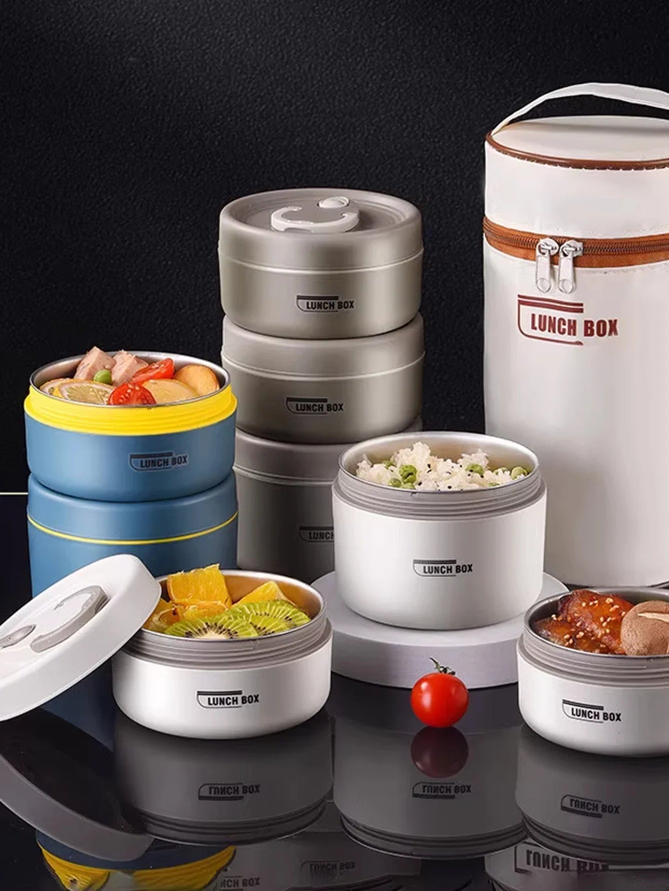Portable Insulated Food Lunch Container Set | Thermal Lunch Box with Stackable Bowls