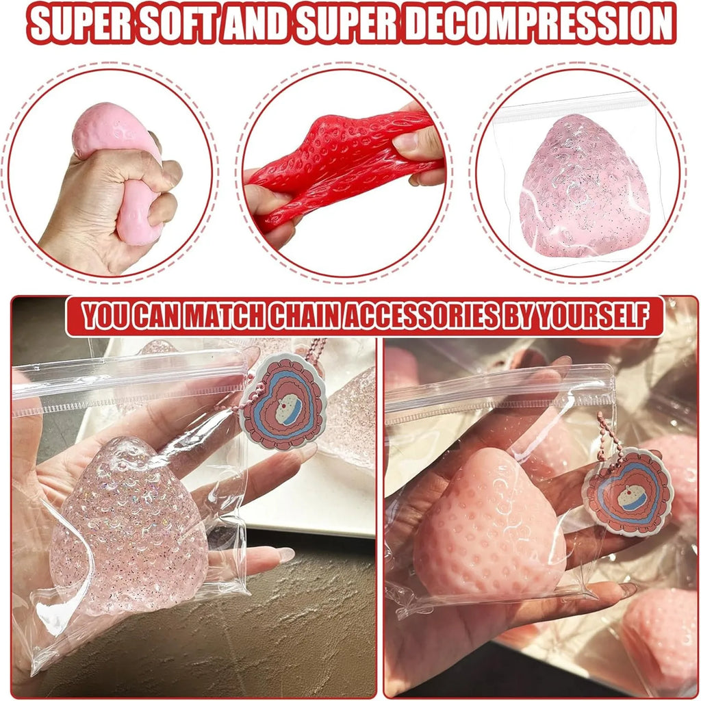 Strawberry Squishy Stress Toys Set | 3PCS Soft TPR Squeeze Fidget